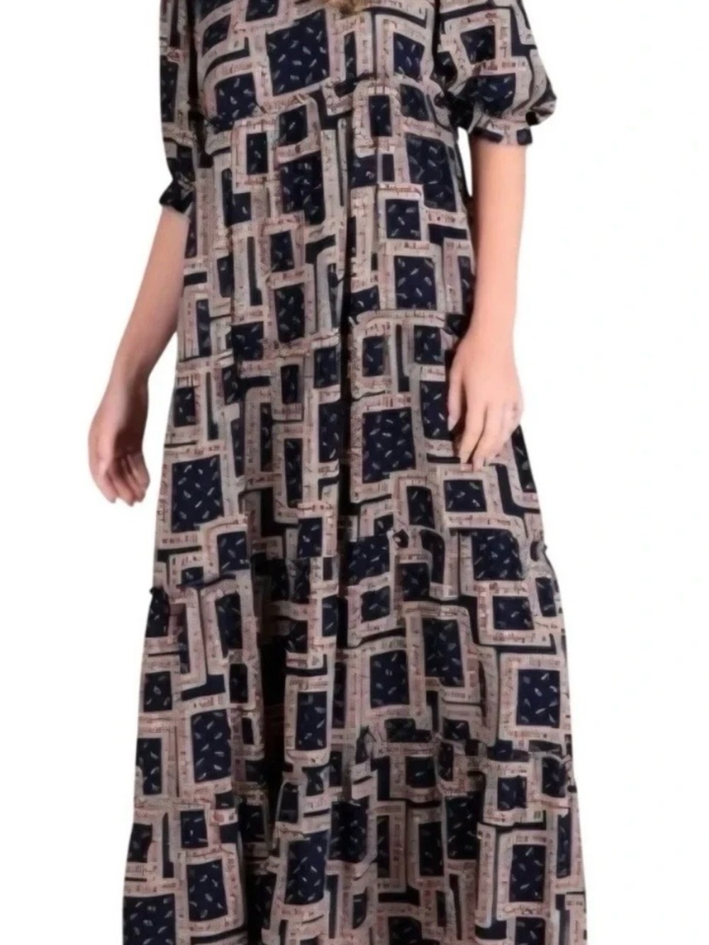 NATURAL LIFE Navy and Beige Geometric Print Maxi Dress
